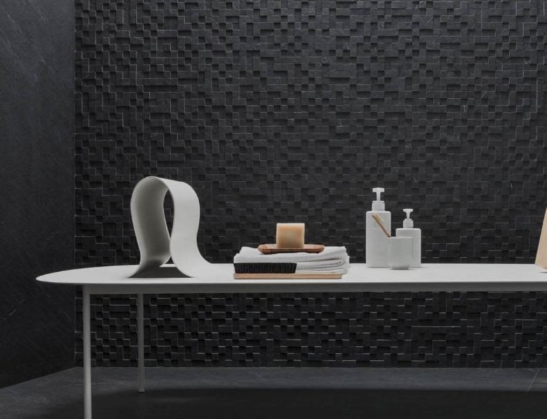 Mozaika naturalny kamień czarny 3D kwadraciki Marazzi Mystone Lavagna Nero 30x30 37368