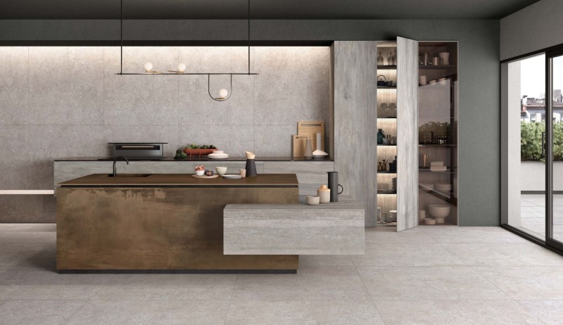 Płytka podłoga kamień str tekstyl szara beżowa ABK Native Ash 80x80 87062