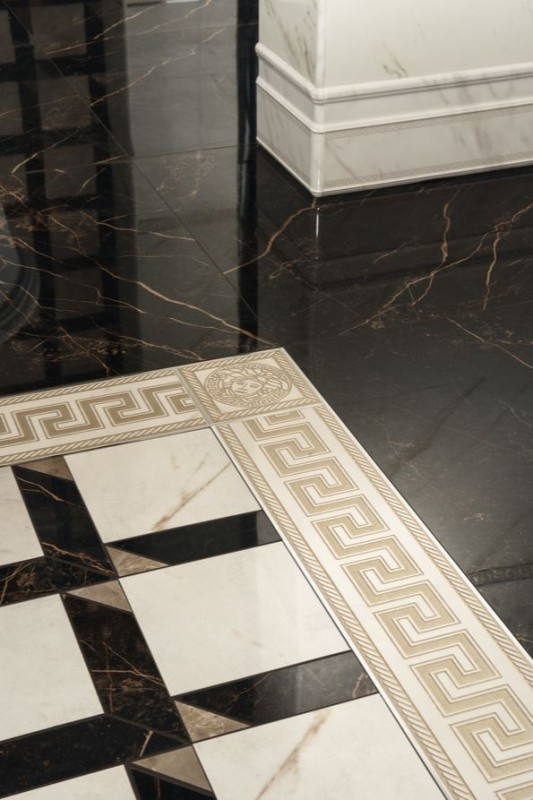 Płytki podłogowe marmurowe czarne złote patchwork Versace Ceramics Marble Mod.Patch.Nero 58,5x58,5 92182
