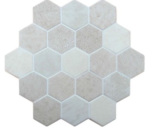 Płytki ścienne heksagonalne beton beżowe szare salon Saloni Rev. Dual Beige 23x25